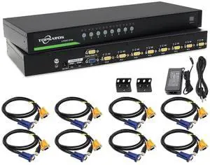 Ennovor 8 Port 1U Rackmount VGA USB KVM Switch, Up to 2048 x 1536 Resolution with On-Screen Display and Cables, 8 in 1 Out Support Hotkey Button OSD Switching for Linux, Windows, Mac, Unix