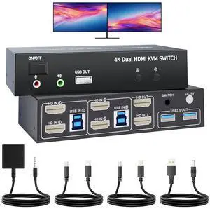 Ennovor HDMI KVM Switch 2 Monitors 2 Computers 4K@60Hz USB 3.0 KVM Switcher Share Dual Monitor Extended Copy Display and 3 USB Devices Keyboard Mouse