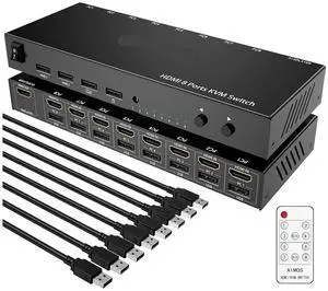 Ennovor AIMOS HDMI KVM Switch, 8 in 1 Out Switch Active Monitor Mouse Keyboard HDMI Switcher 4K @ 30Hz for Laptop, PC, PS4, Xbox