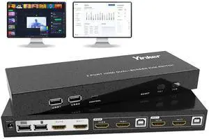Ennovor 4K@60Hz Dual Monitor KVM Switch 2 Ports, 2 Computers Share 2 Monitors, 4 USB 2.0 Hub, Hotkey Buttons, EDID (HDMI & USB Cables Included)