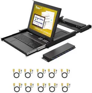 Ennovor 17'' LCD KVM Switch + 2-Pack 10-ft VGA KVM Cable