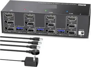 Ennovor HDMI-Compatible USB 3.0 KVM Switch 3 Monitors 3 Computers 8K@60Hz 4K@144Hz Triple Monitor KVM with 4 USB 3.0 Ports KVM Tripl(UK Plug)