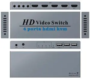 Ennovor 4K Switch KVM HDMI Switcher 4-Port USB HDMI KVM Switch 4X1 4kX2K/30HZ HDCP 1.2 for PC Laptop Windows&ma*cs