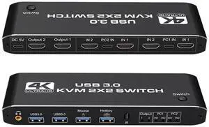Ennovor 2 in 2 Out MST KVM Switch Matrix 4K 60Hz HDMI-compatible2.0 USB 3.0 Hub Docking Station Dock PC Share Keyboard Printer Mouse(2x2 KVM Switch)