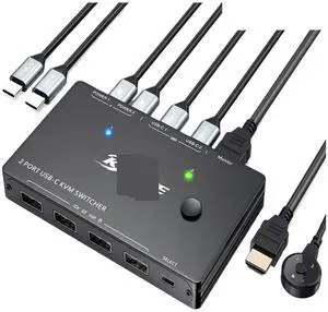 Ennovor 4K USB C KVM Switch,2 Computers Share 1 Monitor & 4 USB Devices,Compatible with Thun*derbolt 3,with 100 W Power Delivery