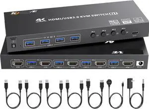 Ennovor 4K 4 Port USB3.0 HDMI KVM Switches for 4 PC Share 1 Monitor and Keyboard Mouse Printer,with Wired Remote,12V Power Adapter(with EU Plug)