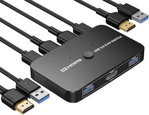 Ennovor KVM Switch, Aluminum KVM Switch HDMI,USB Switch for 2 Computers Sharing Mouse Keyboard Printer to One HD Monitor, Support 4K@60Hz,2 HDMI Cables and 2 USB Cables Included(Black)