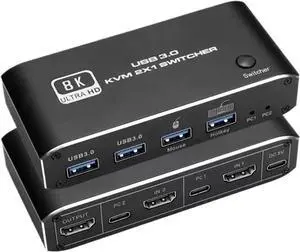 Ennovor 20pcs 8K HDMI 2.1 KVM Switch Splitter USB3.0 KVM switcher USB 2 in 1 Out Switcher for Computer Monitor Keyboard EDID HDCP 2.3(K2 2X1) Ennovor 20pcs 8K HDMI 2.1 KVM Switch Splitter USB3.0 KVM switcher USB 2 in 1 Out Switcher for Computer Monitor Keyboard EDID HDCP 2.3(K2 2X1)