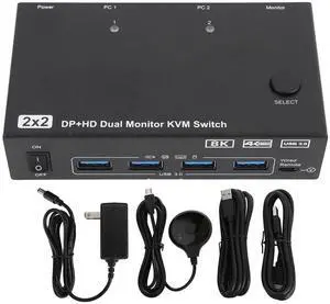 Ennovor USB KVM Switch Hub, 2 Screen 2 Computers Sharing 4USB 3.0 Ports 4K at. 120Hz HD Multimedia Interface KVM Switcher Supports Display Port (US Plug)