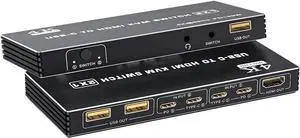Ennovor Type-C KVM Switcher 2x1 4K 60Hz USB C to HDMI USB KVM Switch 2 in 1 Out Support PD Charging for 2 Computer Share Mouse Keyboard