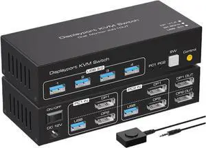 Ennovor Dual Monitor DP KVM Switch 4K 120Hz 2x2 USB 3.0 HDMI KVM Switch 2 in 2 Out 8K 60Hz Mixed Display 2 Monitors 2 Computer(ZY-ASW223,EU Power Plug)