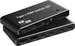 Ennovor 2x1 8K Thunderbolt 3 USB C KVM Switch 100W PD Charger 8K 60Hz Type C KVM Switch Switcher for 2 Computer 1 Monitor