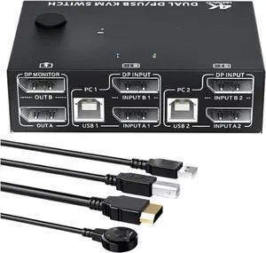 Ennovor 8K 4K Dual Monitor KVM Switch,Displayport 1.4 KVM Switch 2 Monitors 2 Computers Supper 8K@30Hz 4K@144Hz Share 4 USB 2.0 Devices