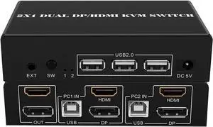 Ennovor HDMI DP KVM 2x2 Switch 4K 60Hz HDMI DP 2-in-1 Dual Display Expansion Display USB KVM Switch(Package 2,UK Power adpter)