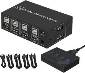 Ennovor 4K HDMI KVM Switch 4 in 1 Out 4K 60Hz HDMI USB KVM Switcher 4x1 for 4 PC Share Monitor Mouse Keyboard with Desktop Controller