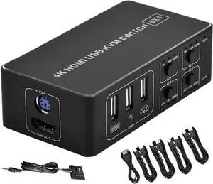 Ennovor HDMI KVM Switch Splitter 4 Port USB Converter HDMI 2.0 4K 60Hz 4X1 KVM Switcher 4 PC Share Monitor Displayport