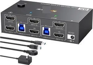 Ennovor 4K@144Hz KVM Switch 2 Monitors 2 Computers 8K@60Hz,HDMI and Displayport Dual Monitor KVM Switch with 4 USB 3.0 Port(EU Plug,8202HH)