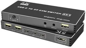 Ennovor USB C KVM Switch 8K@60Hz 4K@120Hz, 2 Port Type C KVM Switch for 2 Computers Share 1 DisplayPort Monitor,2 USB-C Cables Included