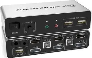 Ennovor Dual Monitor HDMI DisplayPort KVM Switch 4K 60Hz 2X2 Mixed inputs DP HDMI KVM Switch 2 Monitors 2 Computers for PC