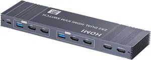 Ennovor 2x2 Dual Monitor KVM Switch HDMI+DP HDMI+HDMI DP+DP 4K 120Hz 2K 144Hz Share USB 3.0 Dual Dispaly Matrix 2 in 2 Out(DP DP,UK Plug)