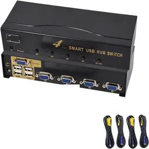 Ennovor USB KVM Switch 4 in 1 Out Suitable for Four Host Monitoring Hard Disk to Share a Set of Keyboard Mouse and Monitor VGA Switch