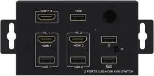 Ennovor Wall-Mounted 2 in 1 Out USB HD KVM Switch Box for 2PC Sharing Keyboard Mouse Printer Plug Paly Video Display USB Swltch Splitter