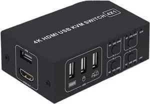 Ennovor 4x1 HDMI KVM Switch 4 in 1 Out 4K 60Hz USB Switcher Converter with Desktop Controller 4 PC Share Monitor Mouse Keyboard Camera