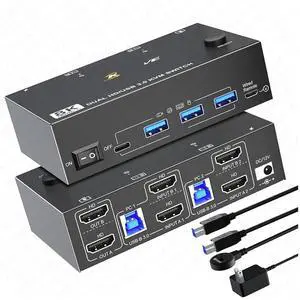 Ennovor 8K@60Hz KVM Switch 2 HDMI-Compatible USB 3.0 Hub Docking Station Switcher Selector Computers Share Keyboard Monitor Devices