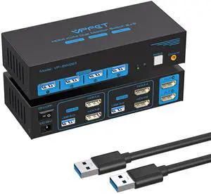 Ennovor 8K HDMI KVM Switch 2 Monitors 2 Computers Dual Monitor Support 8K@60Hz 4K@120Hz KVM Switcher PC Extended Display for 2 Port Share 4 USB 3.0 HUB Desktop Controller with USB 3.0 Cable