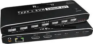 Ennovor 2x2 4K 60Hz Thunderbolt 4 USB C KVM Switch Dual Monitor RJ45 100W PD Charge Type C KVM Switcher for 2 Laptop 2 Monitor