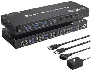 Ennovor USB 3.0 KVM Switch HDMI 4 Port Support 4K@60Hz 2K@120Hz RGB 4:4:4 Simulation EDID, HDMI USB Switch 4 in 1 Out and 4 USB 3.0 Port(with UK Plug)