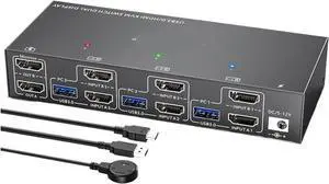 Ennovor KVM Switch 2 Monitors 3 Computers Dual Monitor KVM Switch HDMI for 3 Computers Share 2 Displays and 4 USB3.0 Port(HDMI Port,EU Adapter)