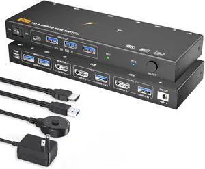 Ennovor USB 3.0 KVM Switch HDMI 8K 4K with 3 USB3.0 1 Type C Ports Switch for 2 Computers Share1 Monitor Keyboard Mouse(US Power Adapter,New 2 in 1 Out)