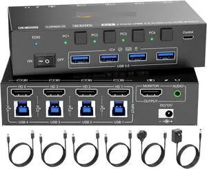 Ennovor HDMI KVM Switch 4 Computers 8K 4K, Simulation EDID,4 Port USB3.0 KVM Switch with Audio for 4 Computer Share 1 Monitor(UK Power Plug)