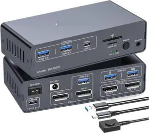 Ennovor KVM Docking Station 4K USB C KVM Switch 2 Monitors 2 PCs Displayport Dual Monitor KVM Switch for Laptop and Desktop Sharing(EU Power Adapter,SW521 2HDMI)