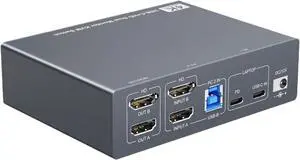 Ennovor Dual Monitor KVM Switch for Laptop & Desktop 4K,USB C + HDMI KVM Switch 2 Monitor 2 Computer with 4 USB 3.0 Port(EU Power Adapter)