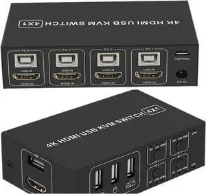 Ennovor HDMI KVM Switch 4K 60Hz 4-Port USB KVM HDMI Switch selector Box USB 2.0 and HDMI 2.0 Switch KVM HDR for Mouse,keyboad,Monitor(2X1 Wire Control)