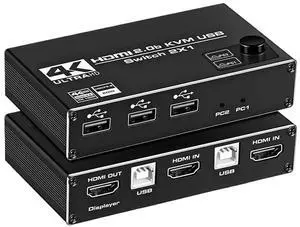 Ennovor HDMI KVM Switch Dual Monitor 4K 60Hz 2-Port HDMI USB KVM Switch selector Box USB HDMI 2.0 Switch KVM Box for PC Laptop USB HDMI(2X2 Dual Display)
