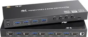 Ennovor HDMI KVM Switch 4 Computers 4K@60Hz Simulation,4 Port USB3.0 KVM Switches for 4 PC Share 1 Monitor Keyboard Mouse Printer(with US Plug)