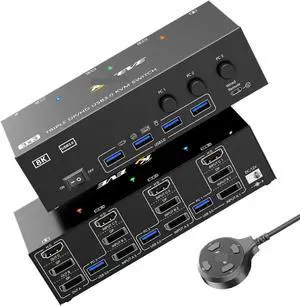 Ennovor KVM Switch 3 Computers 3 Monitors HDMI USB 3.0 KVM Switcher 8K@60Hz/4k@144Hz Triple Monitor KVM(UK Power Adaper)