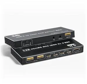 Ennovor 8K@60Hz USB C KVM Switch 2 Port 4K@120Hz,USB C KVM Switch for 2 Computers with 3 USB 2.0 Ports & Microphone Audio,2 USB-C Cables(USBC to DP)