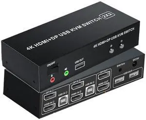 Ennovor HDMI KVM Switch Dual Monitor 4K 60Hz 2X2 KVM Switch HDMI 2.0 USB DisplayPort for 2 Monitors Extended Mirror Mode(HDMI 2X2)