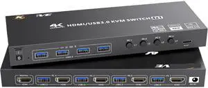 Ennovor HDMI KVM Switch 4 Computers 4K@60Hz Simulation,4 Port USB3.0 KVM Switches for 4 PC Share 1 Monitor Keyboard Mouse Printer(with US Plug)