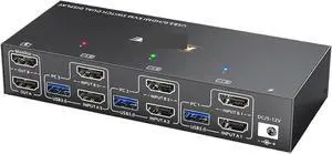 Ennovor Dual Monitor KVM Switch USB 3.0 HDMI KVM Switch 2 Monitors 3 Computers, EDID Emulator,4K@60Hz 2K@144Hz with 4 USB 3.0 Ports(302AS US Plug)