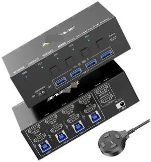 Ennovor 8K HDMI KVM Switch 2 Monitors 4 Computers, KCEVE USB 3.0 KVM Switcher with EDID Emulator for 4 PC Share Mouse Keyboard Monitor(842 UK Power Plug)