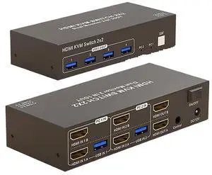 Ennovor 4K 60Hz HDMI KVM Switch Dual Monitor 2 Computers, HDMI USB 3.0 KVM Switcher Extended Display for 2 PC Share Mouse Keyboard(HDMI in DP Out)