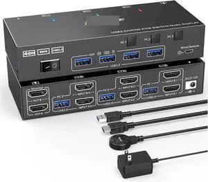 Ennovor Dual Display USB 3.0 HDMI Dual Monitor KVM Switch Simulation EDID HDMI Extended Display Switcher for 3 Computers Share 2 Monitor(302AS US Plug)