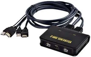 Ennovor 2 Ports 1080P@60Hz HD KVM Switch Box for Two Computers ShareOne Keyboard Mouse Monitor Projector Included USB2.0 and HD Cables