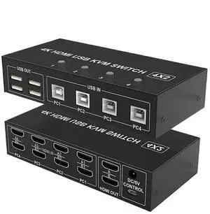 Ennovor 4 Port Dual Monitor HDMI KVM Switch 4x2 Extended Display 4K@60Hz HDMI 2.0 Switch Switcher for 4 PC Share Monitor Mouse Keyboard