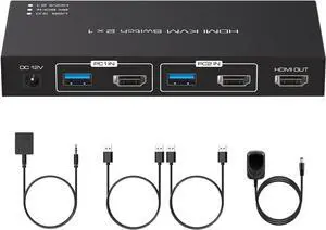 Ennovor 2x1 8K@60Hz 4K@120Hz Dual Monitor Switch Device Monitor Sharing Switch Selector Box 2 in 1 Out HDMI USBx4 KVM Switch USB 3.0 KVM Switcher with Switcher